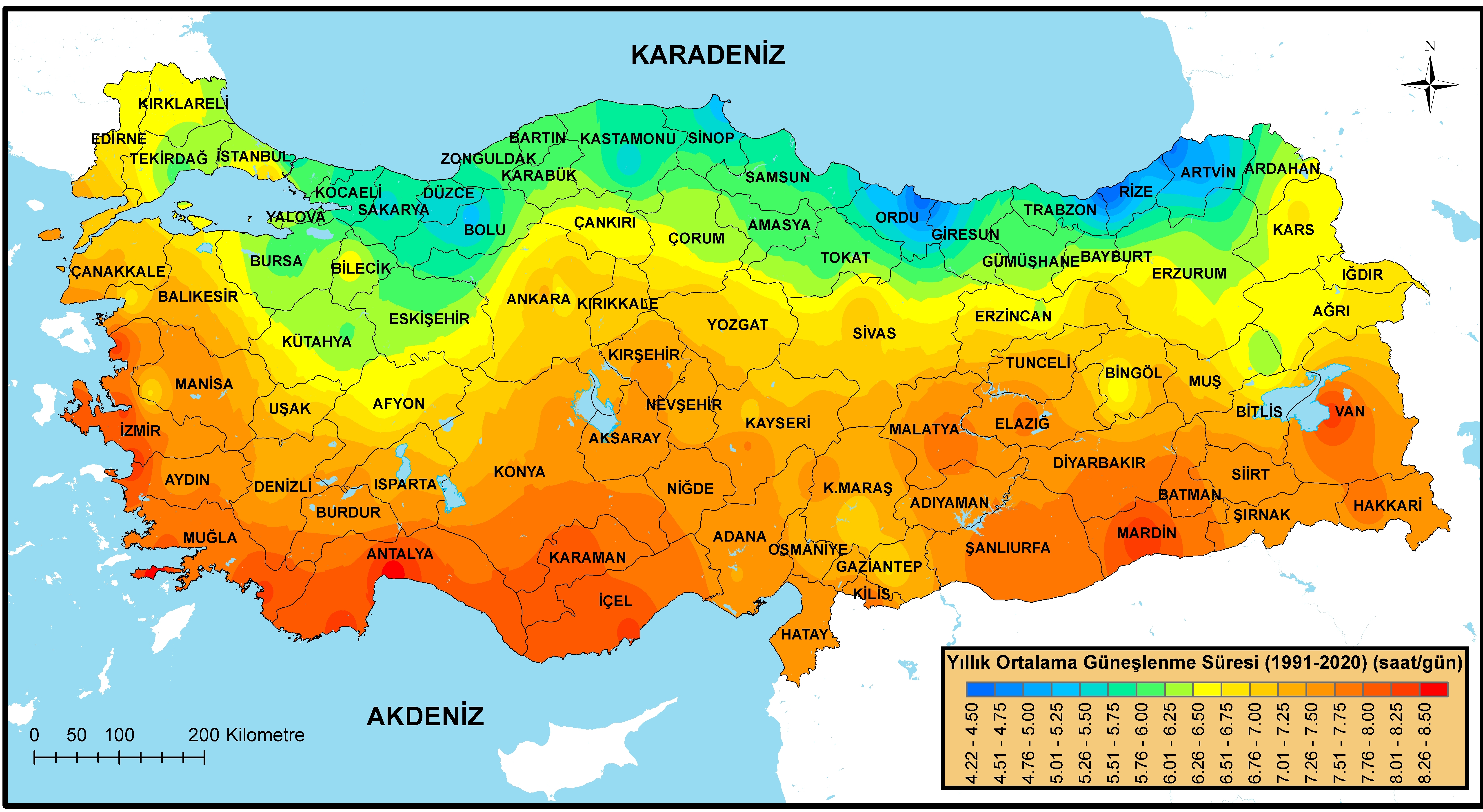 Türkiye Ortalama Güneşlenme Süresi